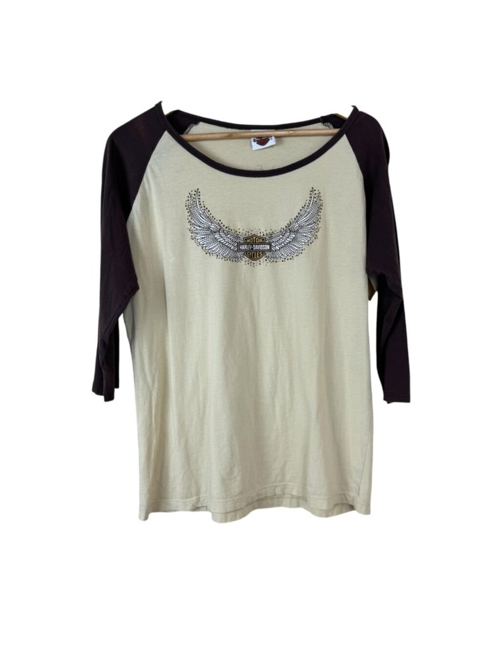 Harley Davidson Baseball T Shirt Women's 2XL Yellow Brown Smyrna Delaware Casual